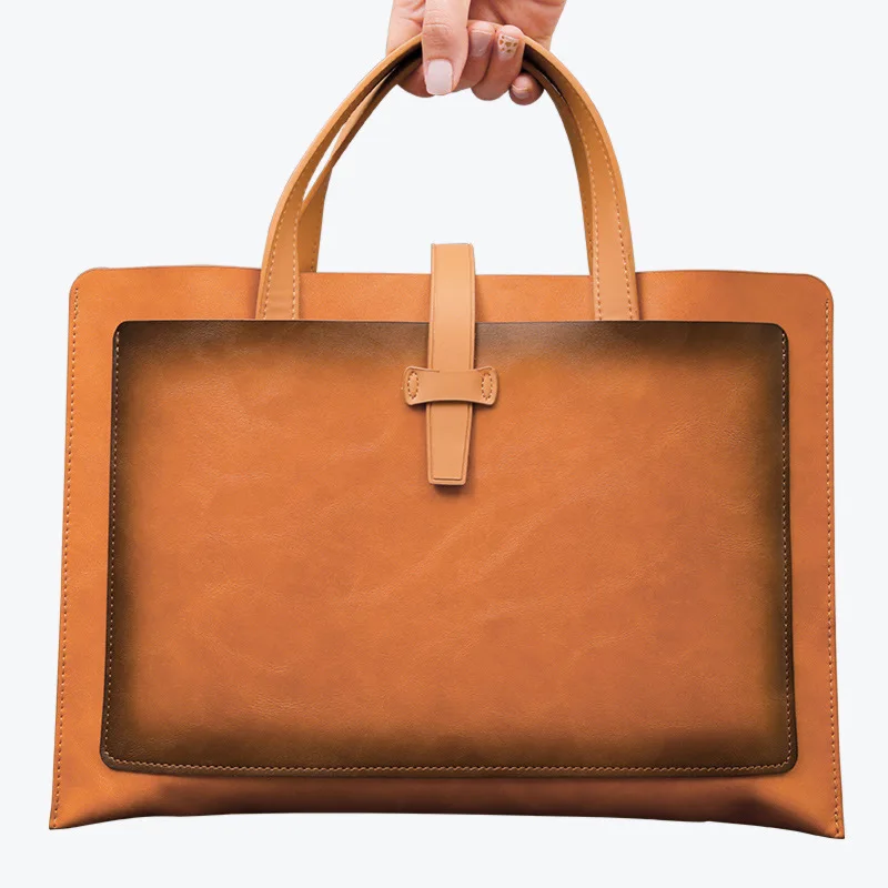 Fashion Business Briefcase Document Handbag Simple Leather Large Laptop Pouch Portable Work Office Books Files Storage Handbag