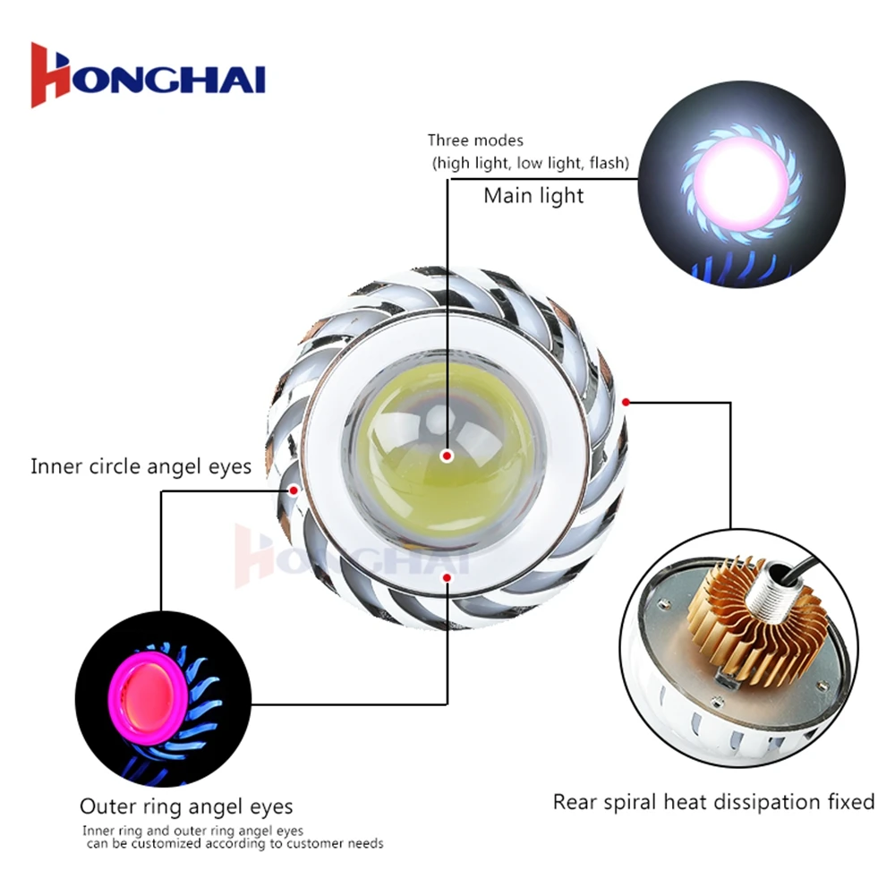 Двойные ангельские глазки мотоциклетные фары дальнего/ближнего света
