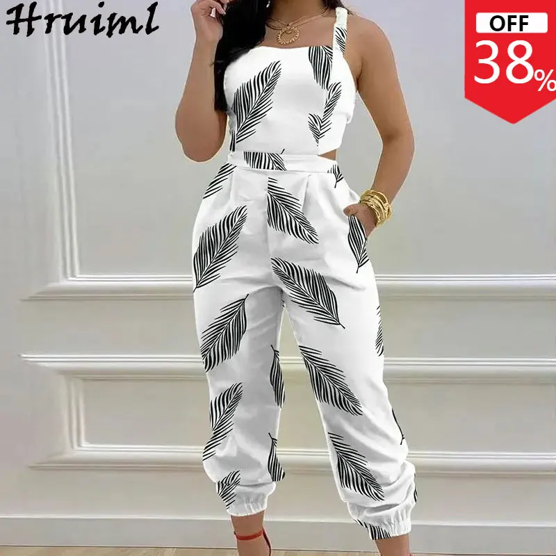 

Женские комбинезоны, летний Модный комбинезон с вырезами и высокой талией, цельный сексуальный комбинезон с открытой спиной на бретельках, ...