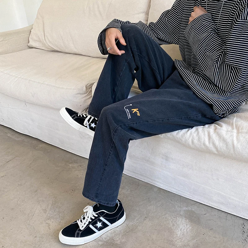 Streetwear Oversize Baggy Jeans Men Korean Fashion Black Denim Trousers Light Blue Elastic Waist Design Skate Pants Brand
