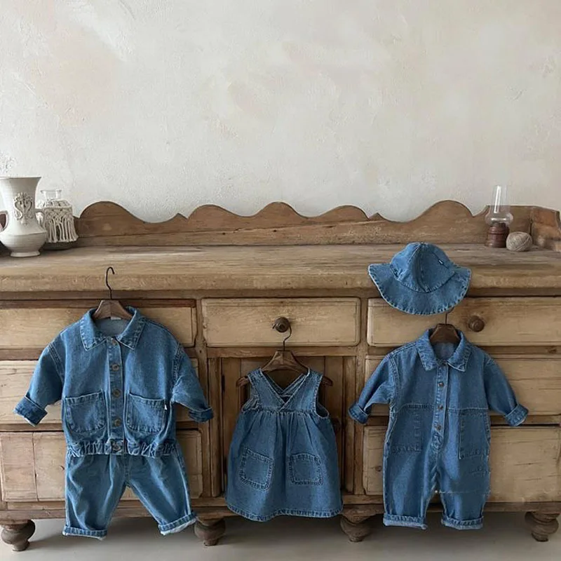 2022 Spring New Baby Denim Romper Solid Infant Toddler Pocket Jumpsuit Newborn Denim Clothes Baby Boy Girl Jean Overalls 0-24M
