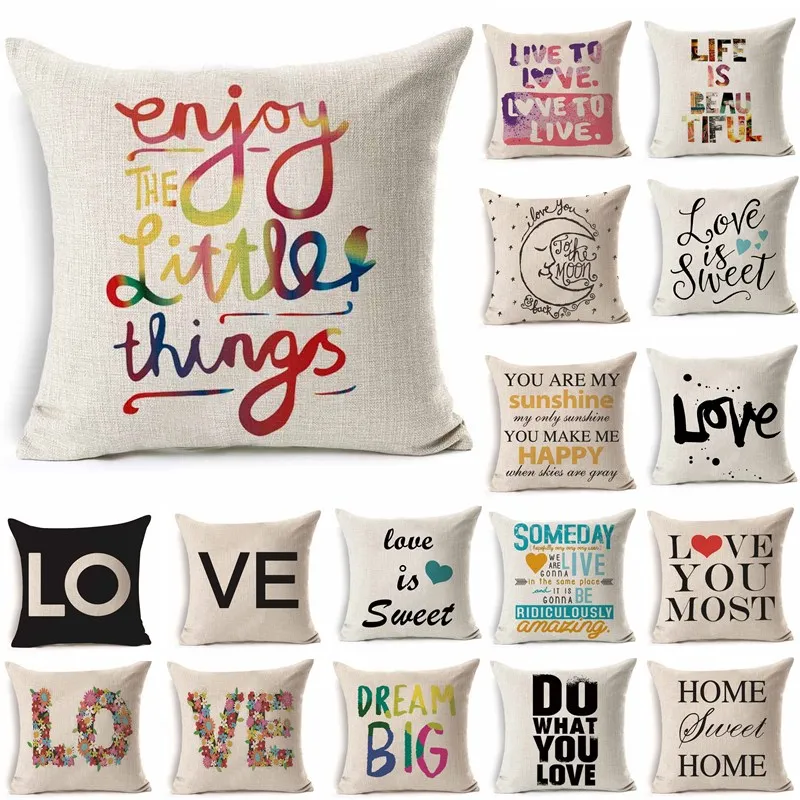 

45*45cm Love Letter Pattern Cotton Linen Throw Pillow Cushion Cover Car Home Sofa Decorative Pillowcase funda cojin Home Textile