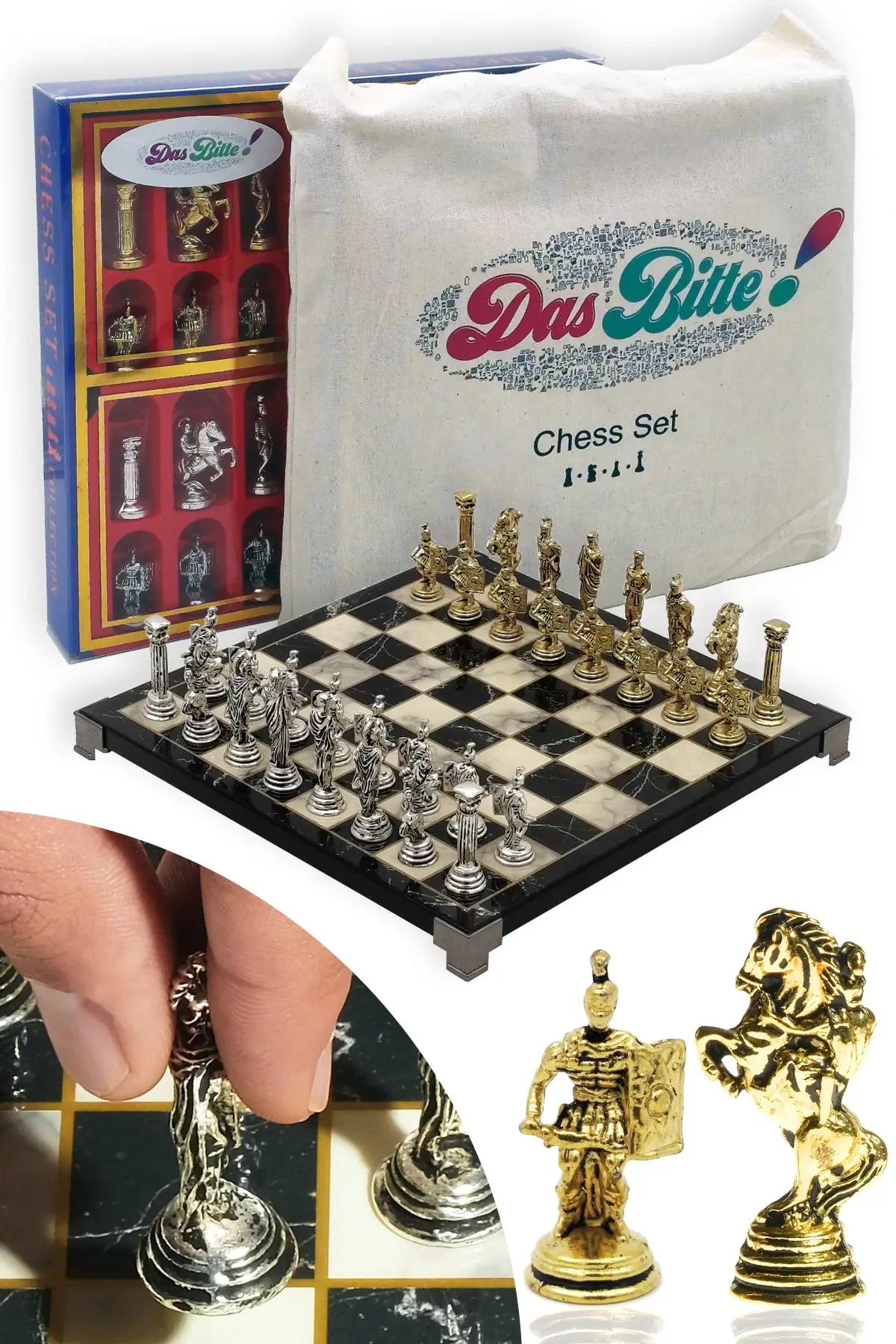 

Roman Legionnaire figure (27cm X 27cm) Chrome Cast Marble Coated Chess Set Set