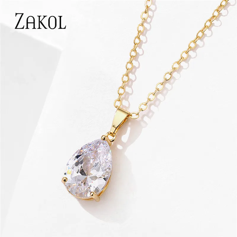 ZAKOL новинка белая капля воды кубический цирконий цепочка для ключицы ожерелье