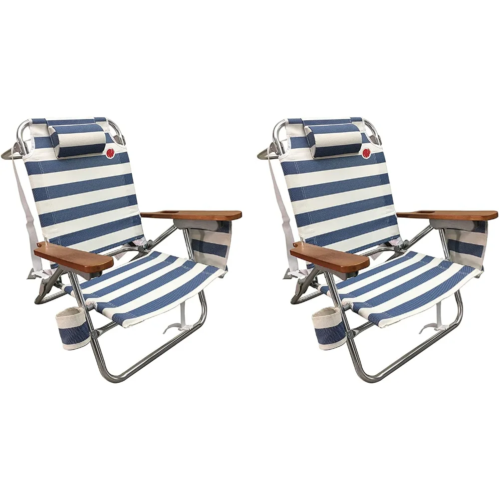 

2-Pack 5 Position Polyester/Wood/ Aluminum/Steel Beach Chair - Blue/ White Stipe,9 Lbs,26.80 X 26.40 X 31.50 Inches