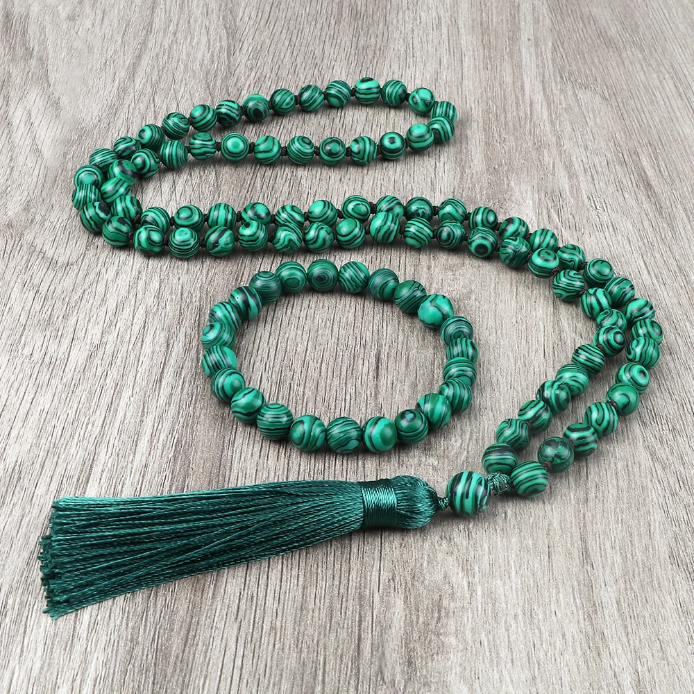 Ожерелье из бусин малахита для женщин и мужчин 8 мм Набор браслетов ожерелий
