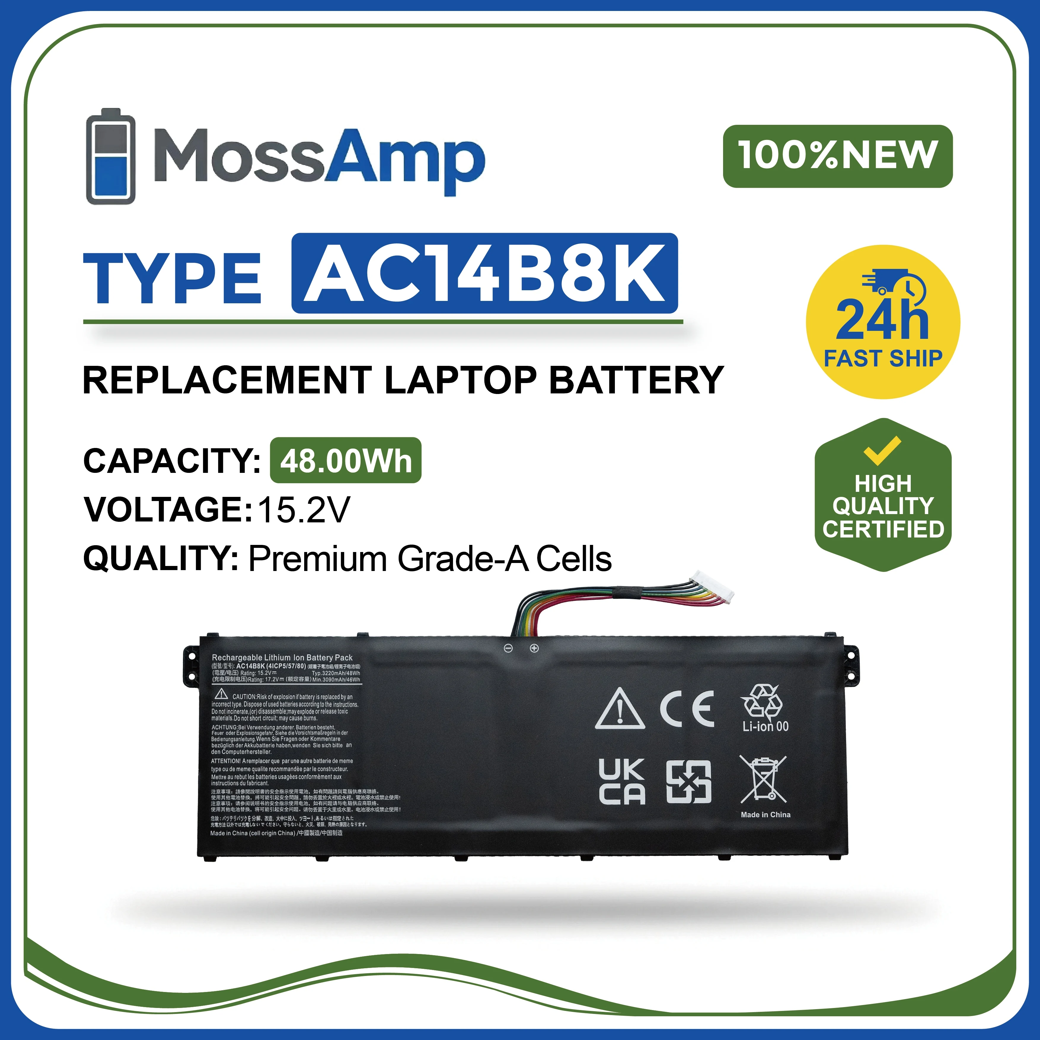 Фото Аккумулятор для ноутбуков MossAmp AC14B8K для Aspire Swift Chromebook Nitro E3-111 ES1-511 ES1-520 ES1-531 ES1-731 V3-371 V3-111 3 SF314-51 №1