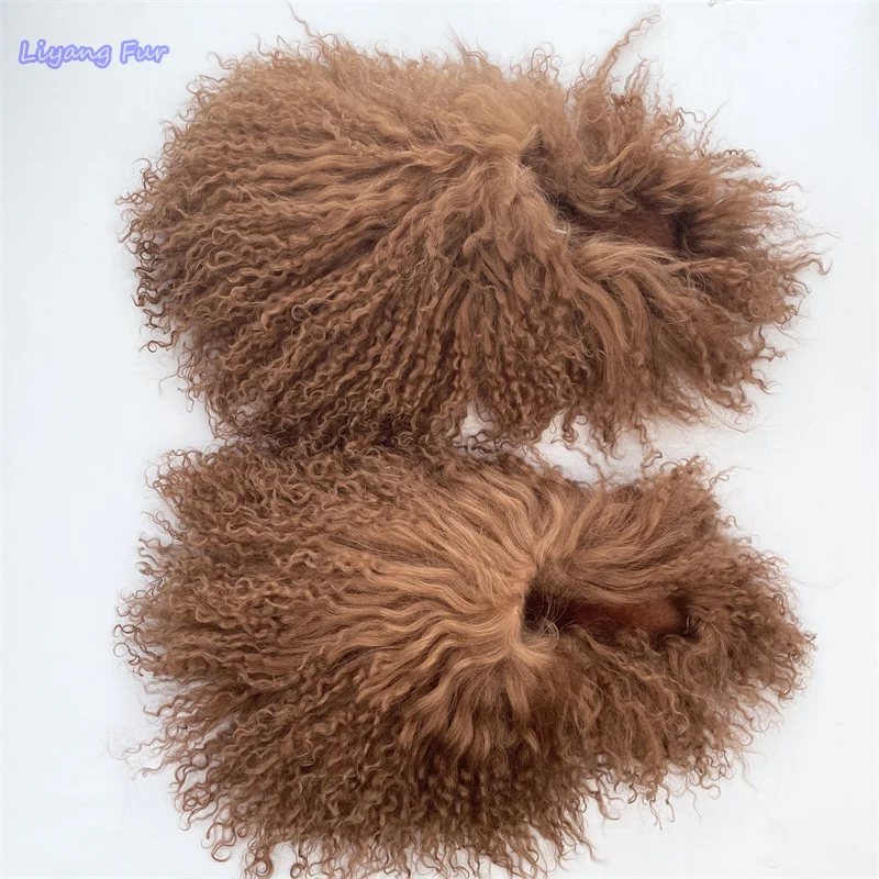 Fashion Trendy Customized Warm Plush Fluffy Winter Slippers Curly Fur Shoes Women Sheepskin Slippers Mongolian Fur Slipper Slide