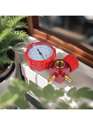 Обслуживание автомобильного кондиционирования, красный однометровый клапан высокого давления, простое соединение для устранения проблем.