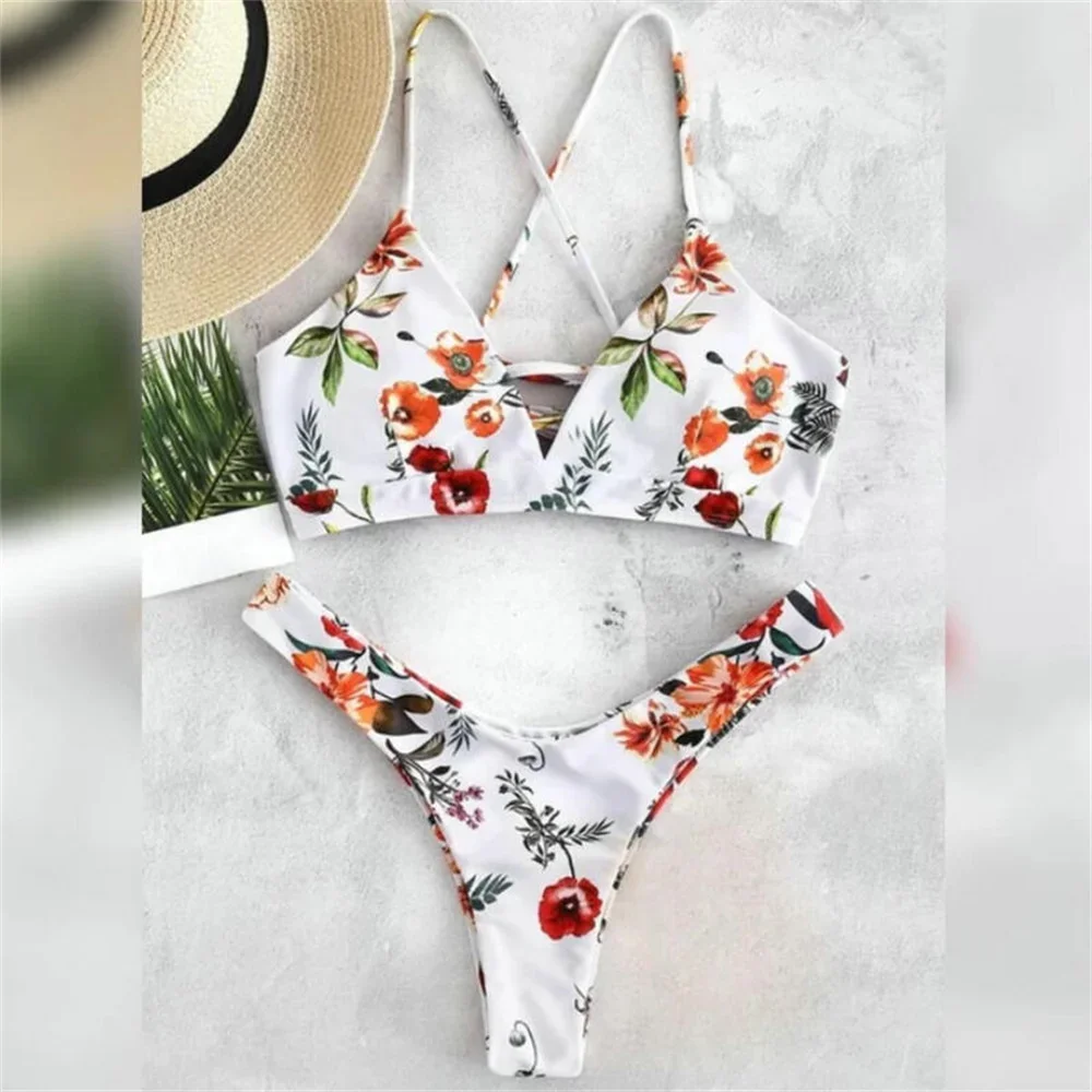 ie kwiatowe bikini Sling strój kąpielowy kobiety Push Up Micro String stroje kąpielowe z odkrytymi plecami na wakacje kostiumy plaży Biquini