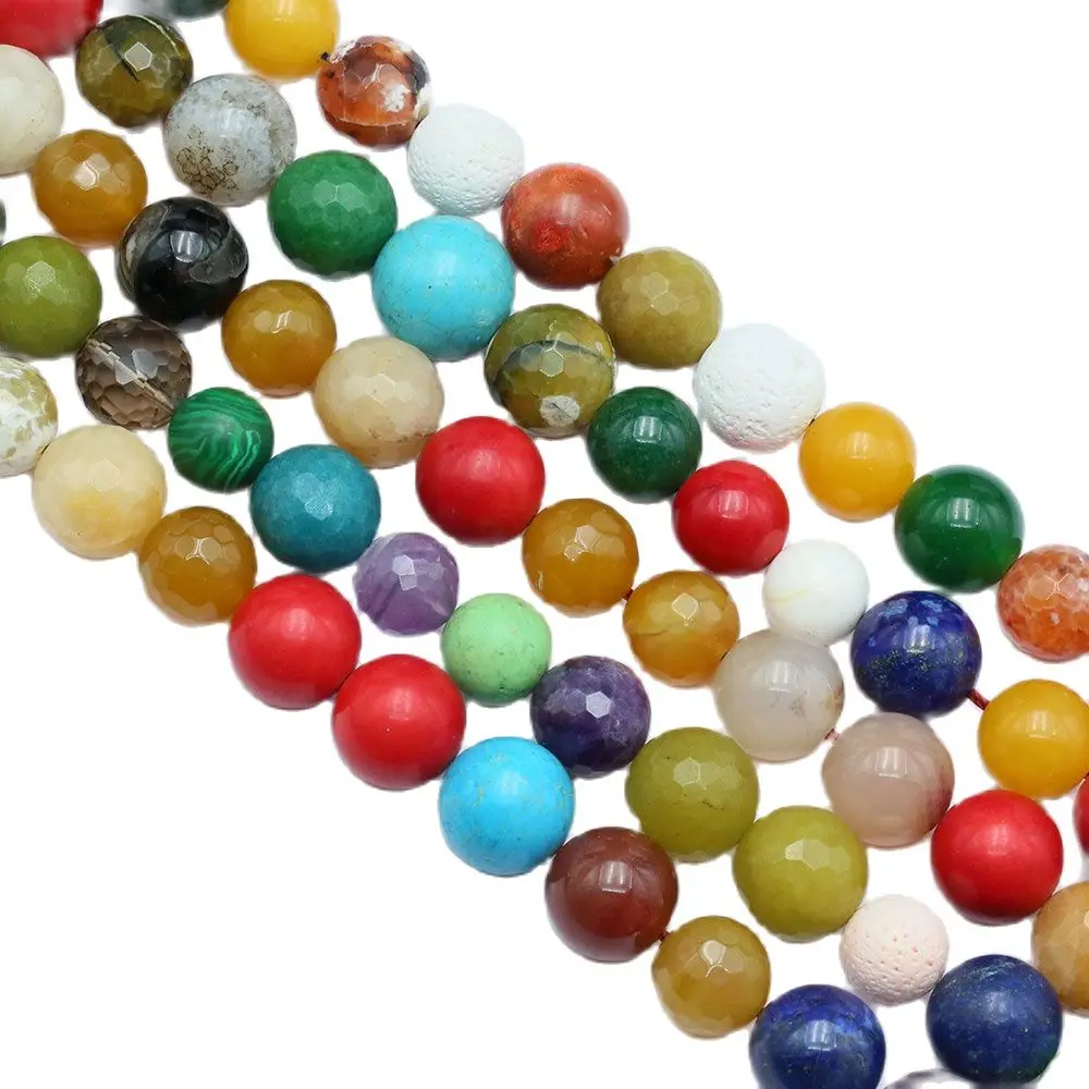 

APDGG Mix Color Real Gemstone Round Shape Muti Stone Coral Agate Jade Loose Beads 16" Stone Necklace Jewelry Making DIY