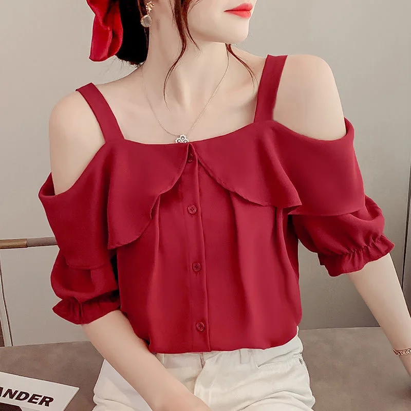 

Блузка женская летняя без бретелек с открытыми плечами ZZ1479