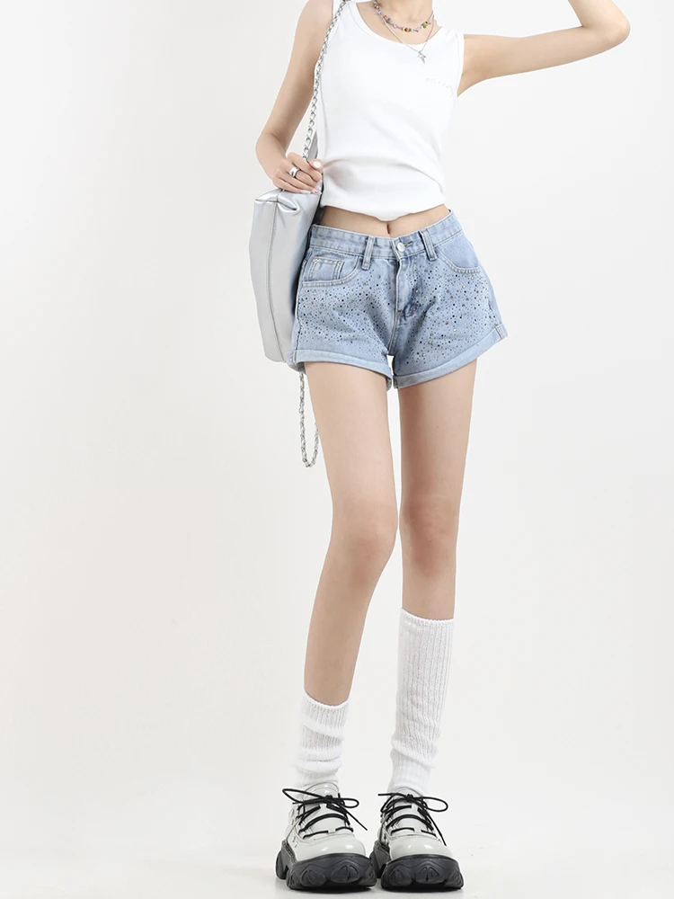 Streetwear Women High Waist Wide Leg Blue Mini Denim Shorts Spring Summer Female Button Loose Jeans Shorts Bottoms