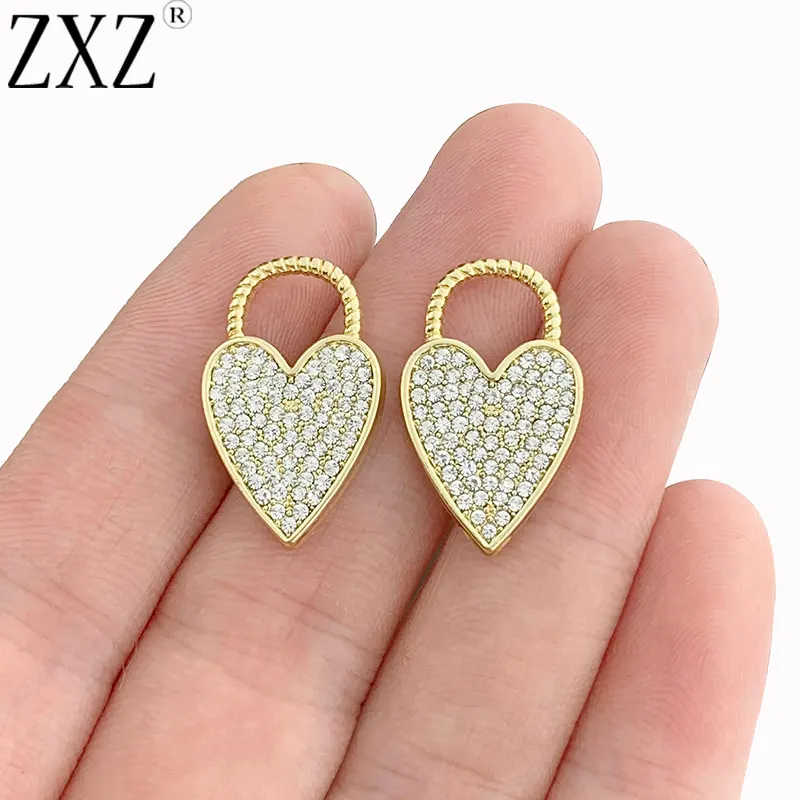 ZXZ 10 шт. золотистого цвета с кристаллами в форме сердца для самостоятельного изготовления сережек, ожерелий, ювелирных изделий, фурнитура, аксессуары 14x23 мм