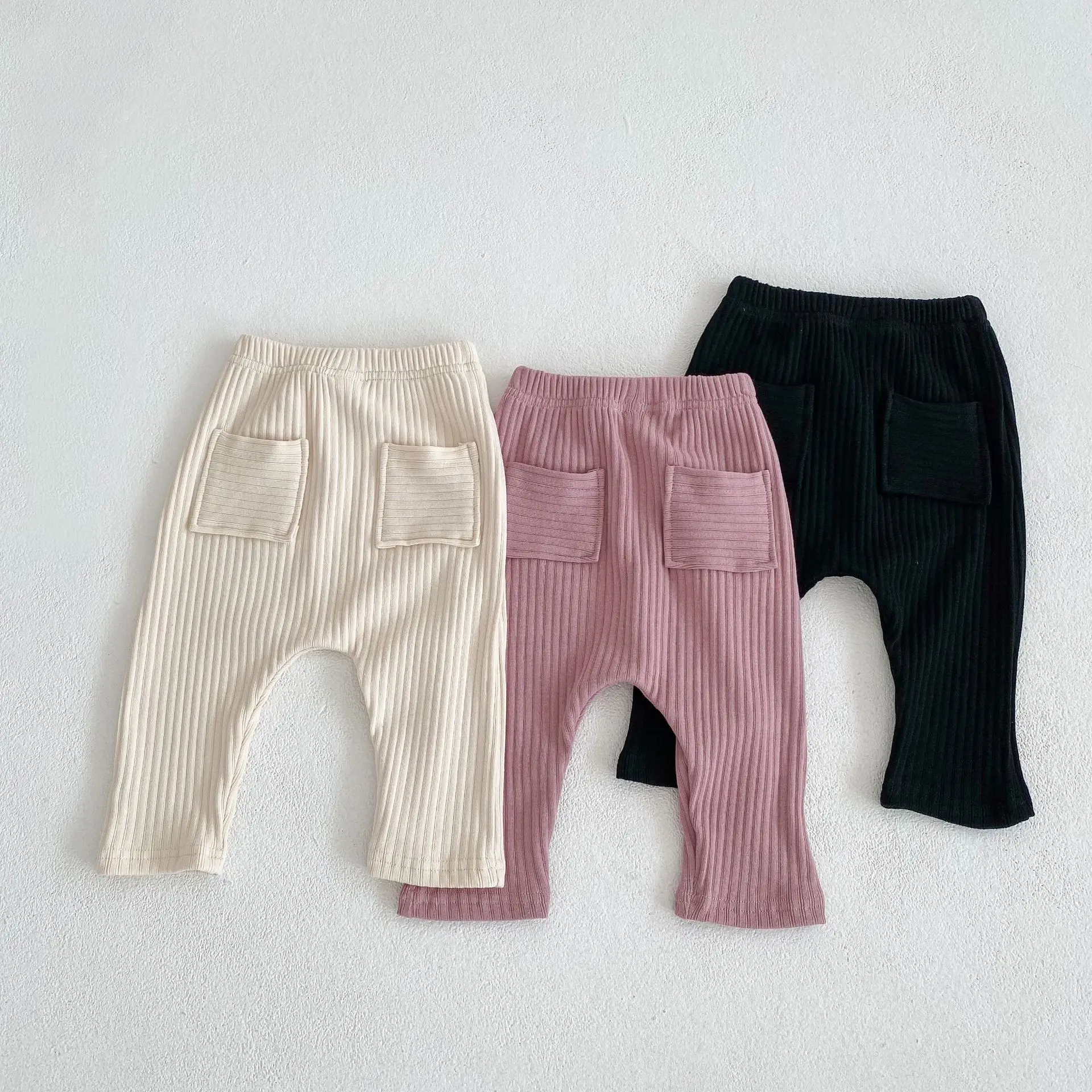 

Весенне-осенние штаны для новорожденных, детские штаны, ребристые хлопковые трикотажные Стрейчевые однотонные брюки для младенцев, Детские повседневные брюки