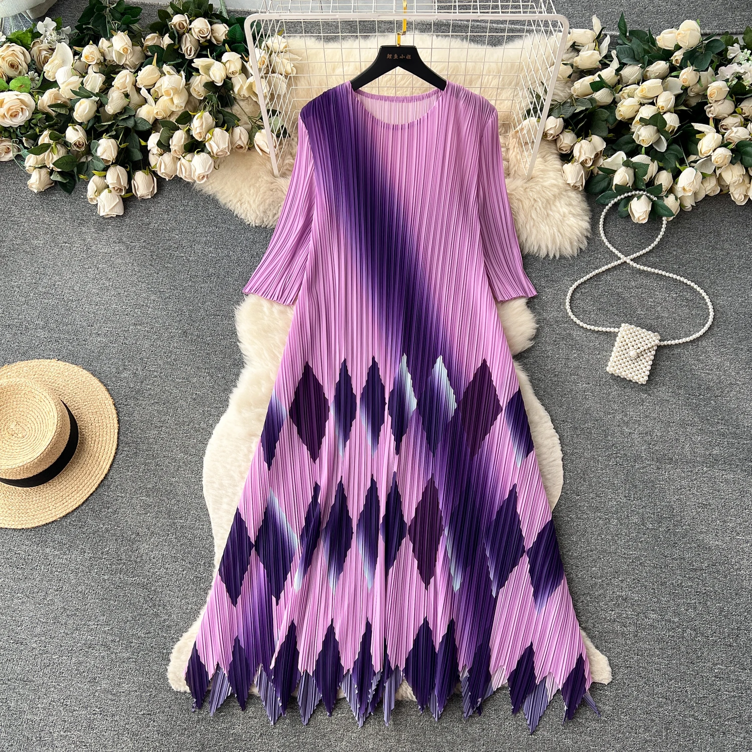 

Роскошное плиссированное платье в французском стиле с принтом высокого уровня, женское летнее нишевое дизайнерское шикарное супер сказочное темпераментное длинное платье
