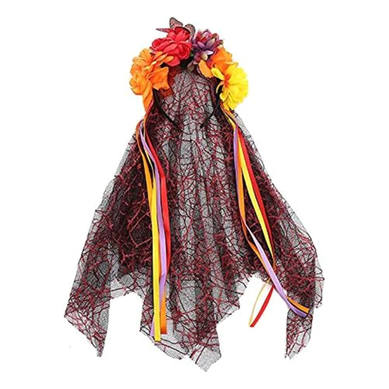 

Scary Halloween Flowers Headband with Veil Rose Ghosted Bride Party Wear Gift