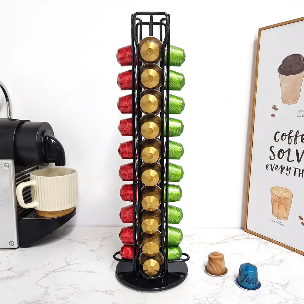 

Rotating 40 Capsule Coffee Pod Capsule Holder Tower Stand Rack Ideal for Dolce Gusto Capsules Featuring Stylish Chrome Finish
