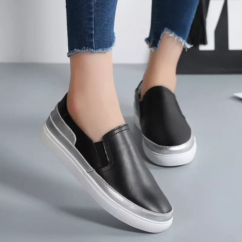 

PU leather flats women casual shoes 2022 summer fashion elastic platform sneakers woman flats comfortable shoes