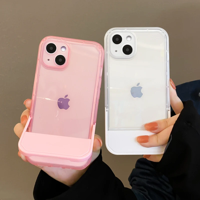 

Transparent Candy Kickstand Stand Holder Case For iPhone 14 Pro Max 11 13 12 X XR XS 8 Plus Shockproof Soft Silicone Cover Funda