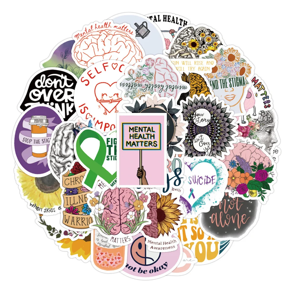 

10/30/50PCS Mental Health Knowledge Education Graffiti Waterproof Sticker Cartoon Creative Decorative Decal Skateboard Wholesale