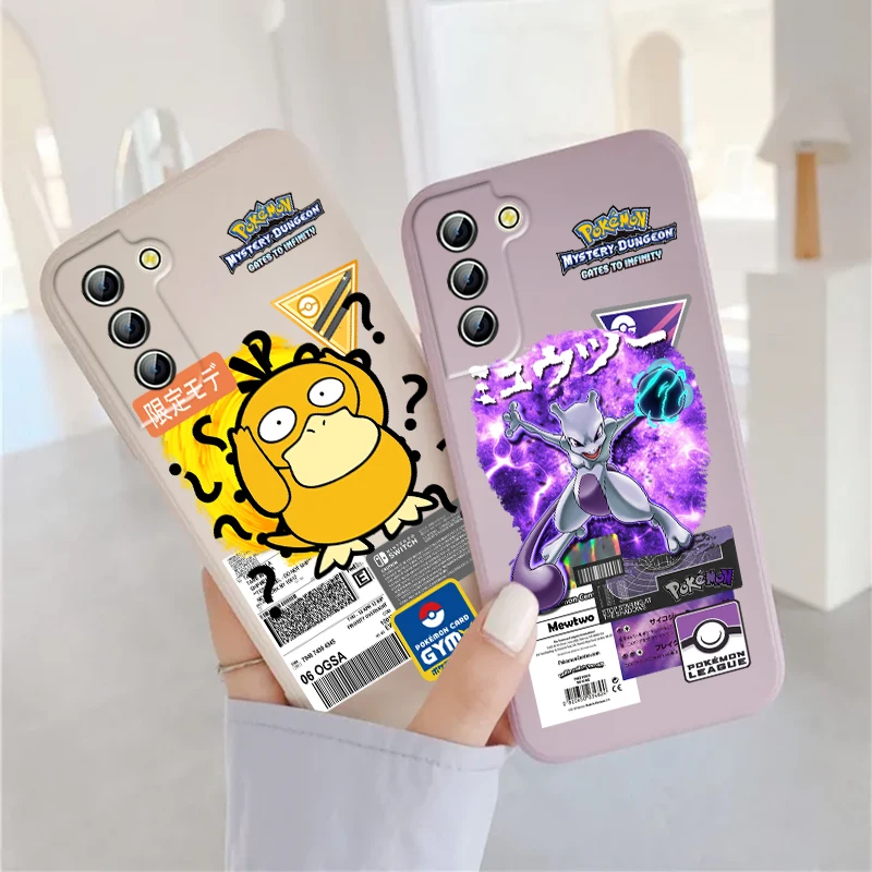 

Pokemons Mewtwo Gengar Psyduck Phone Case For Samsung Galaxy S23 S22 S21 S20 Pro FE S10 Note 20 Plus Ultra Liquid Rope Cover