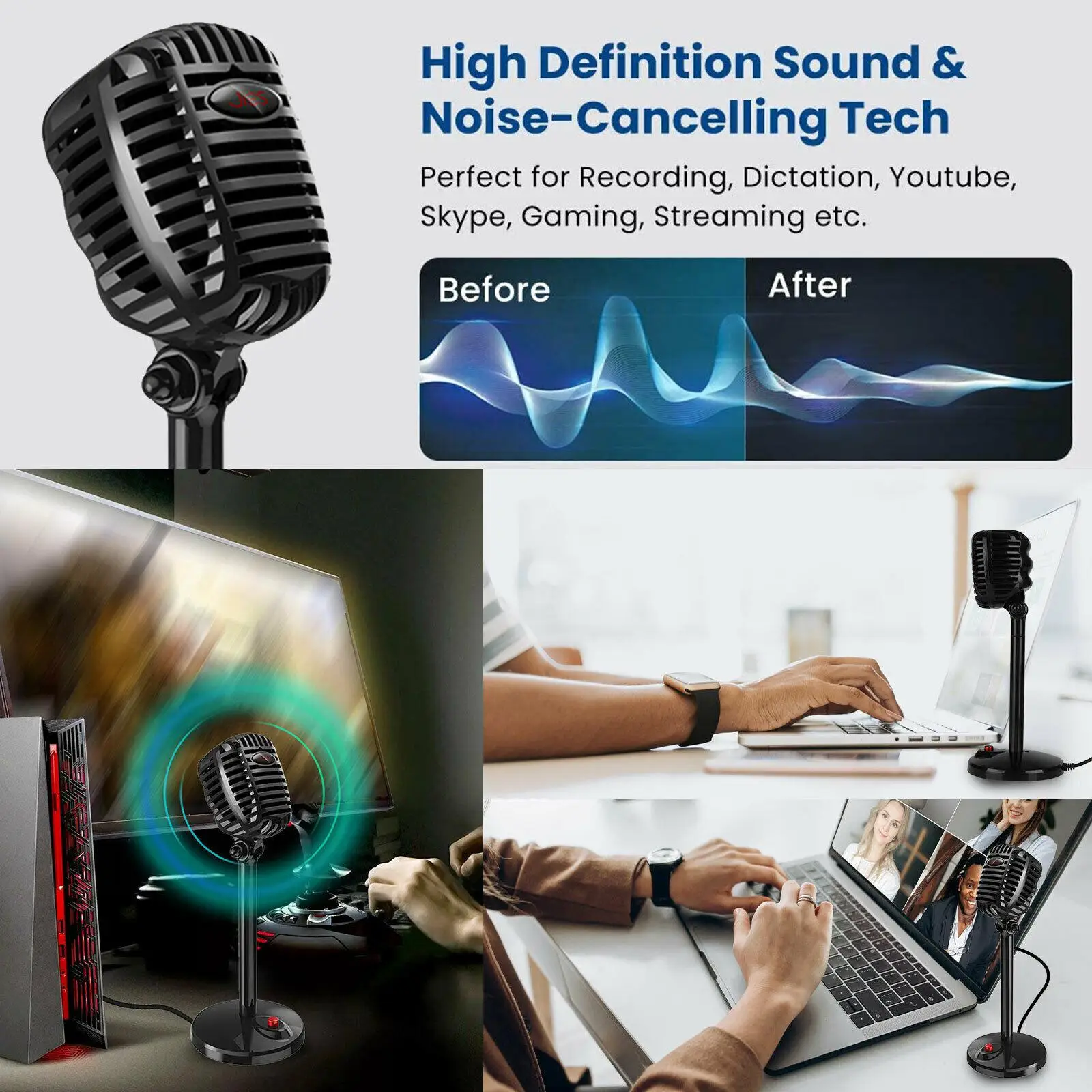 

USB Omnidirectional Condenser Microphone Podcast PC Micro USB Plug for