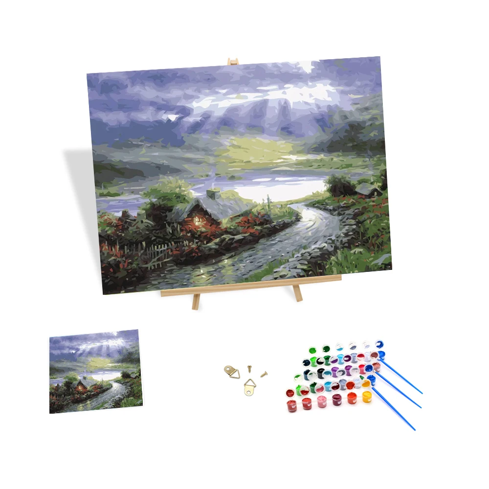

Paint by Number Oil Painting Yamanaka's Hut Landscape Diy Decorative Digital Paintings Drawing by Yourself on Canvas