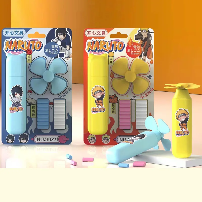 

New Naruto Creative Stationery Electric Eraser With Fan Correction Sketch Eraser Cartoon Anime Children Birthday Toy Gift