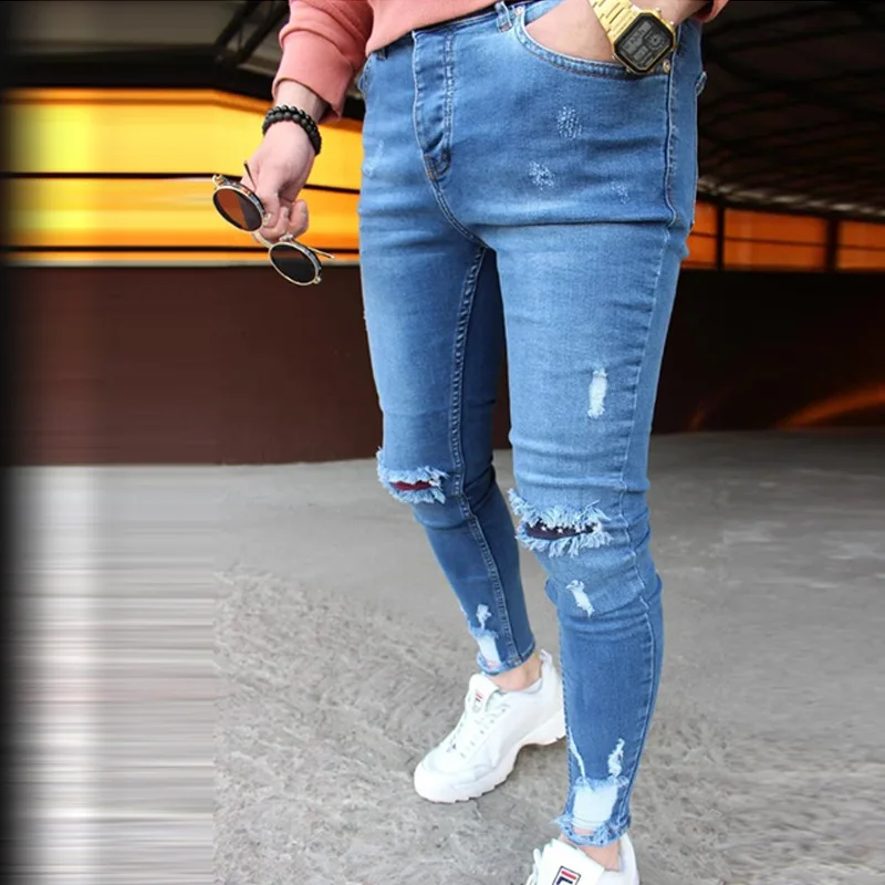 New Men's Jeans Slim Pants Holes Denim Casual Trousers Trend Skinny Jeans for Men Fashion Pencil Pants  Men Clothing