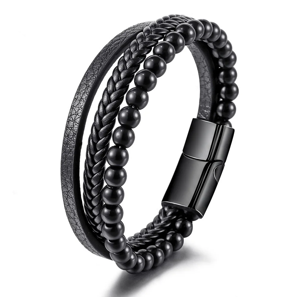 

Fashion Stainless Steel Natural Stone Bracelet Beads Men's Personalized Hand Woven Bracelet Accessories