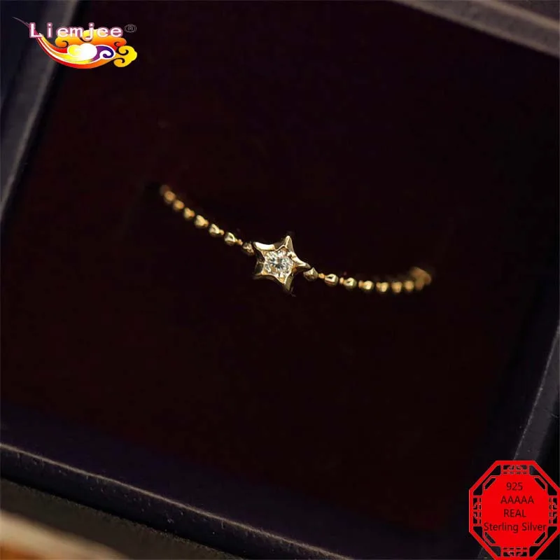 

Liemjee Fashion Party Jewelry Real 925 Sterling Silver 14K Gold Plate Star Zircon Ring For Women Luxury Charm Girlfriend Gift