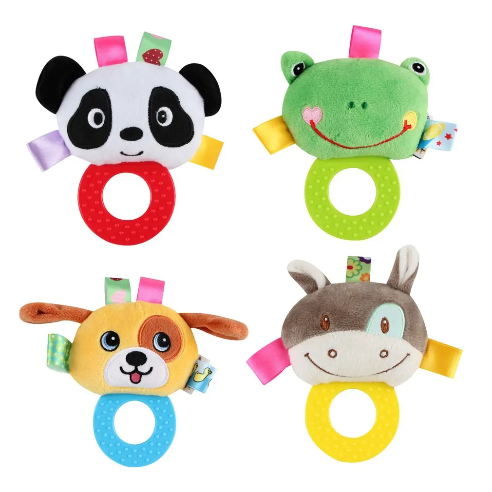 Baby Rattles Cartoon Infant Appease Doll Hand Bells Dog Panda Infant Educational Hanging Rattle Teether Toys