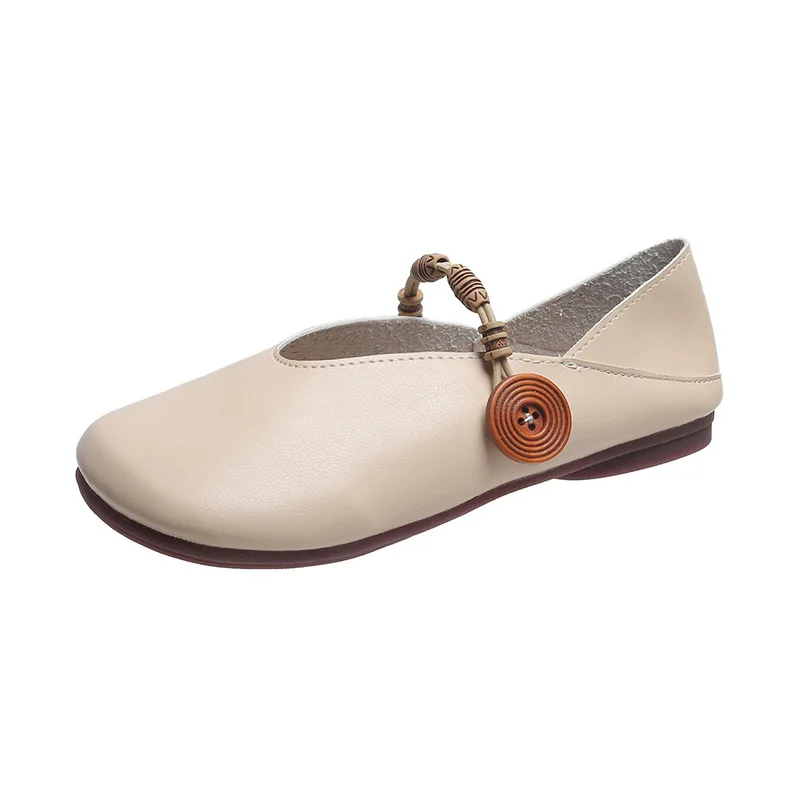 Simple Retro Wide Leg Fit Flats Mom Spring Summer Mary Jane Shoes Women Ballerina Flats Harajuku Style Button Straped Moccasins
