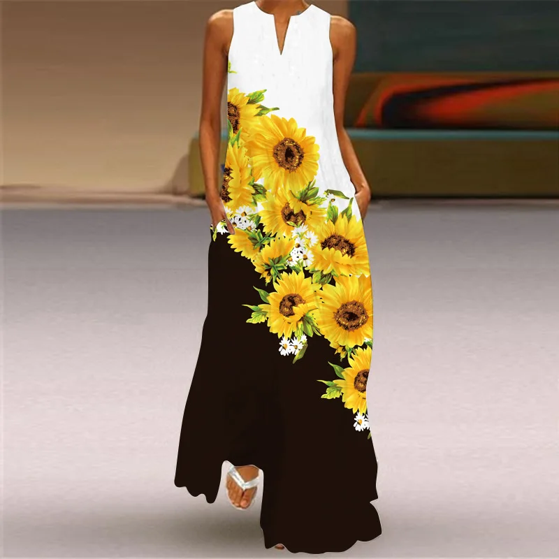 

Sleeveless Elegant Floral Maxi Dress Women 2022 Brand New Sexy V Neck Long Dress Women Party Summer Beach Boho Dresses Woman 5XL