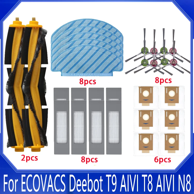 

Запчасти для пылесоса ECOVACS Deebot T9 AIVI T8 AIVI N8 Pro, основная боковая щетка, фильтр НЕРА, Сменные аксессуары для робота-пылесоса