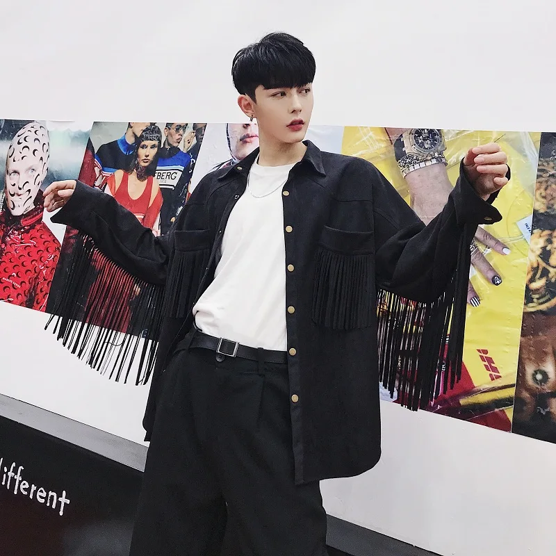 Женская замшевая рубашка с длинными рукавами элегантная дизайнерская бахромой