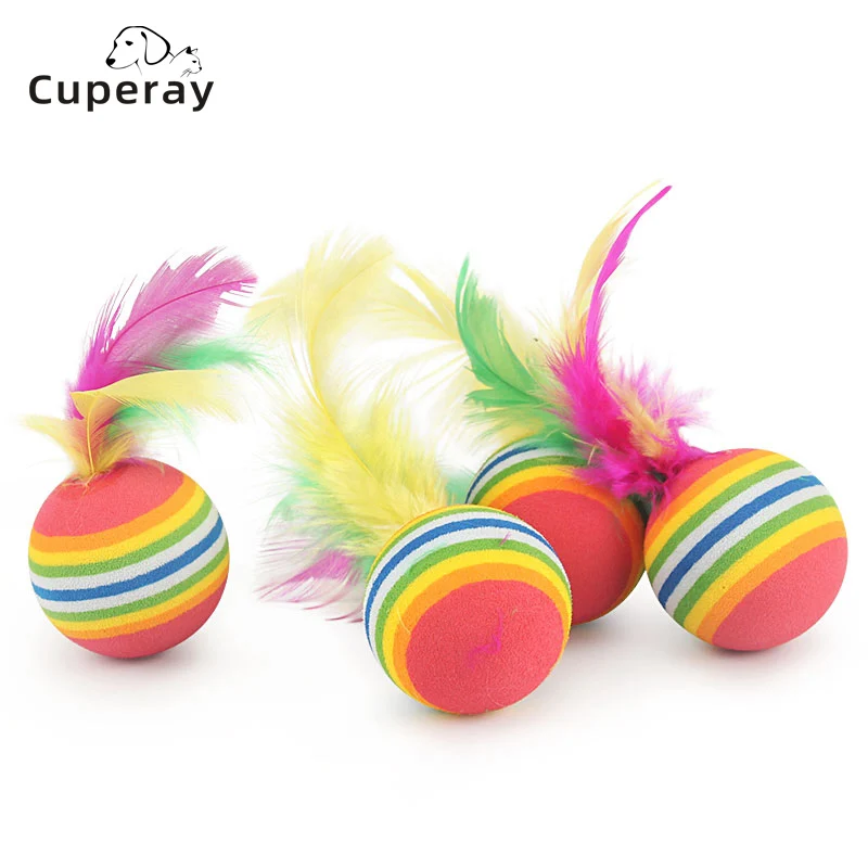 

10pcs/set Cat Ball Toys Rainbow Color Feather Interactive Cat Toys Ball Play Chewing Cat Toy Ball Training Funny Kitten Supplies