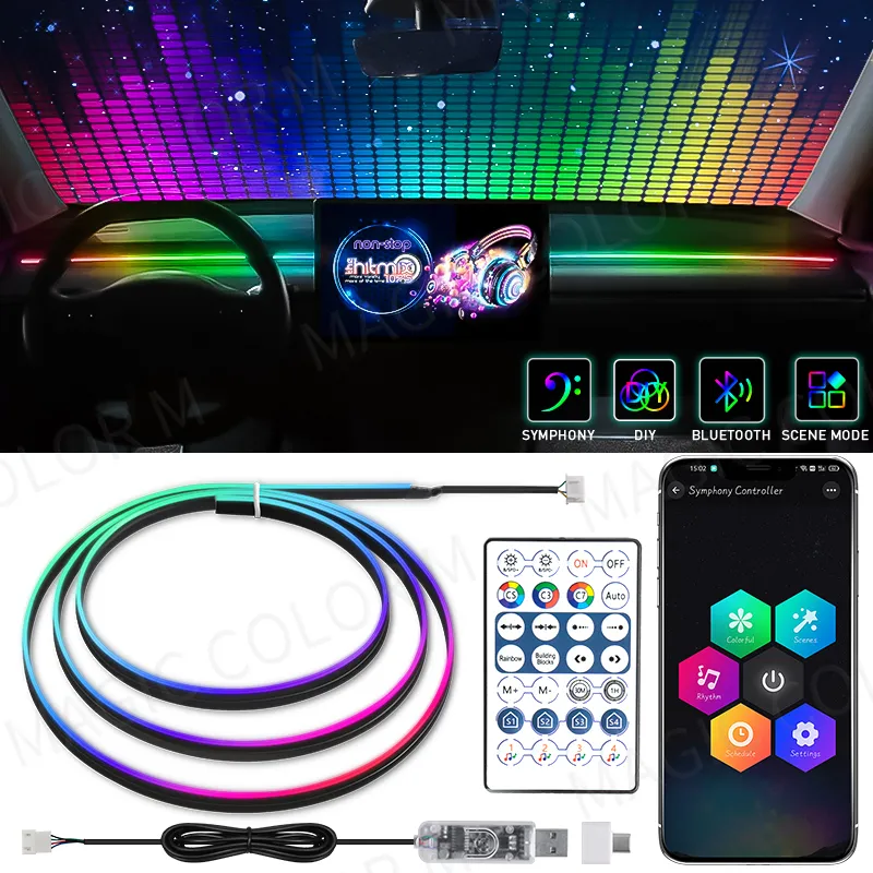 

Vgetting Universal Car Ambient Lights LED Interior RGB Symphony Atmosphere Lamp USB APP Control Remote for Tesla Model 3 Y S X