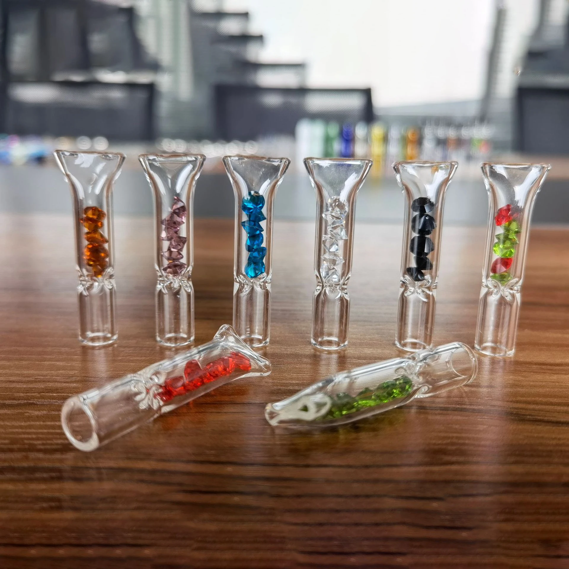 

60pc a box of 7 colors 8mm Transparent with Diamond Glass Cigarettes Filter Tips