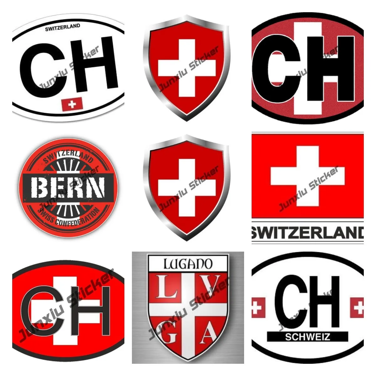 Швейцарский код с наклейкой в виде флага, виниловая отражающая овальная наклейка, швейцарская страна, код CH, национальный флаг, автомобильные аксессуары kk10см