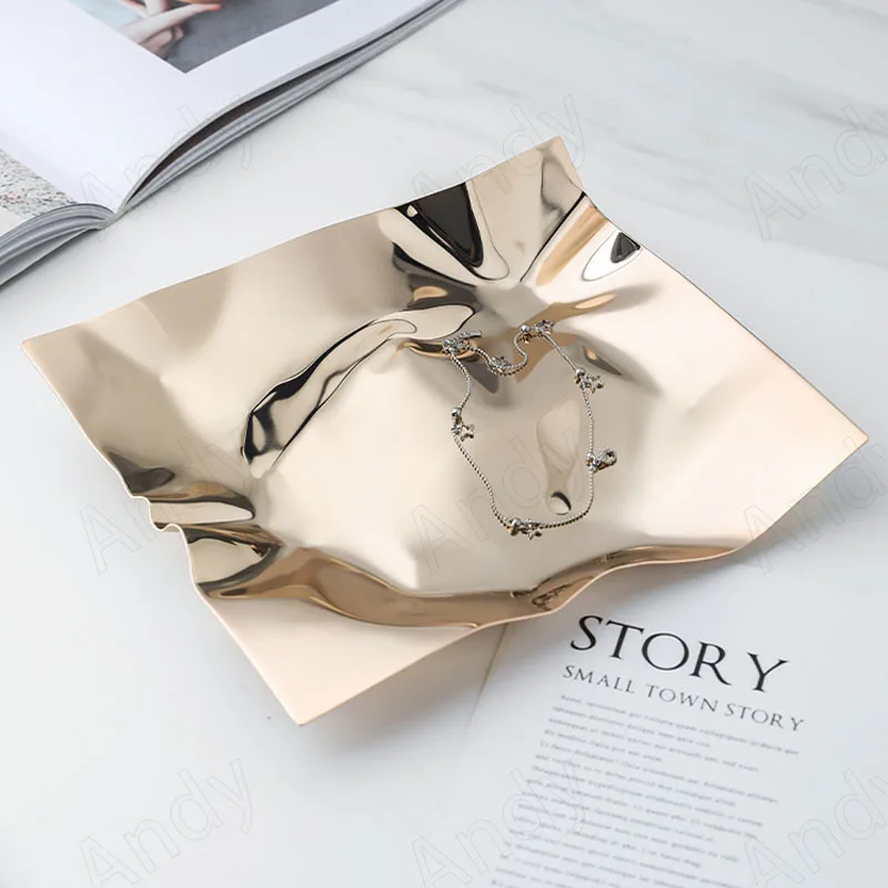 

Modern Metal Storage Tray Creative Irregular Bedroom Jewelry Organizer French Living Room Tabletop Fruit Trays Home Decoration