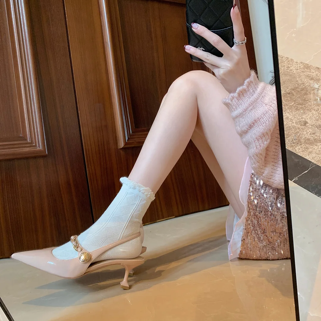 

Pointed Chain Back Empty Cat High Heel Sandals Women's Shoes Mary Jane Shoes for Women Slingback Talon Femme