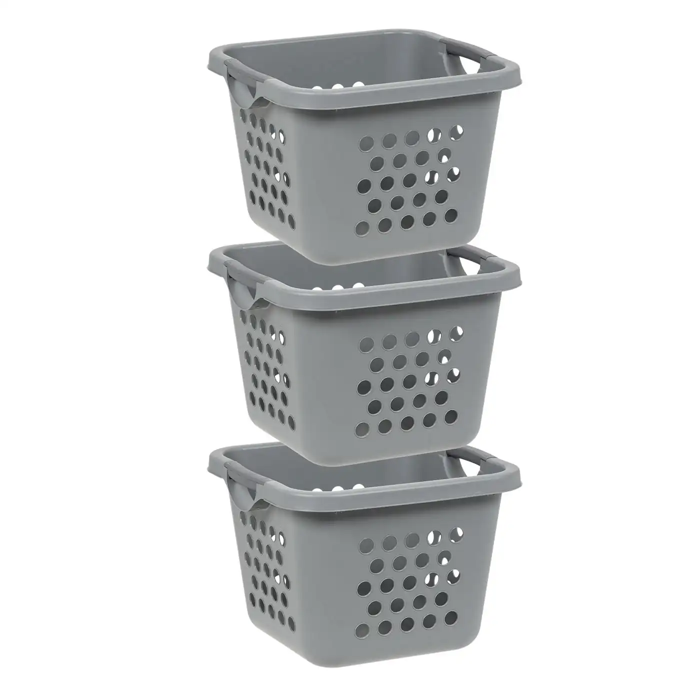 

IRIS USA, 30L Compact Laundry Basket, Small Hamper, Gray, Set of 3