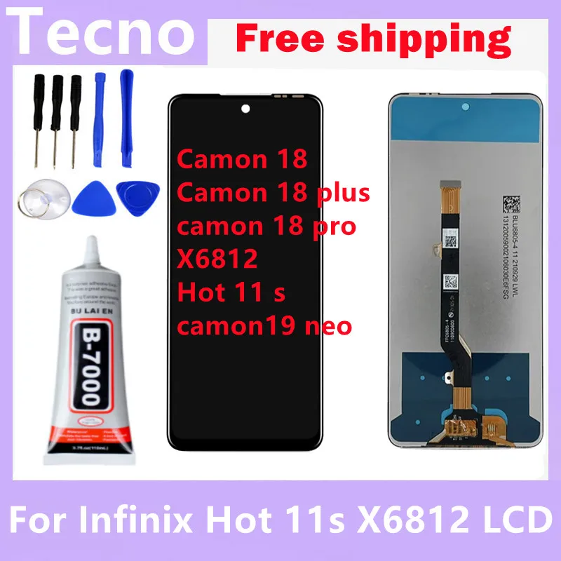 Протестированный 6 78 дюйма для Infinix Hot 11s X6812 ЖК-дисплей Tecno Spark 8 Pro KG8/Camon 18 дигитайзер