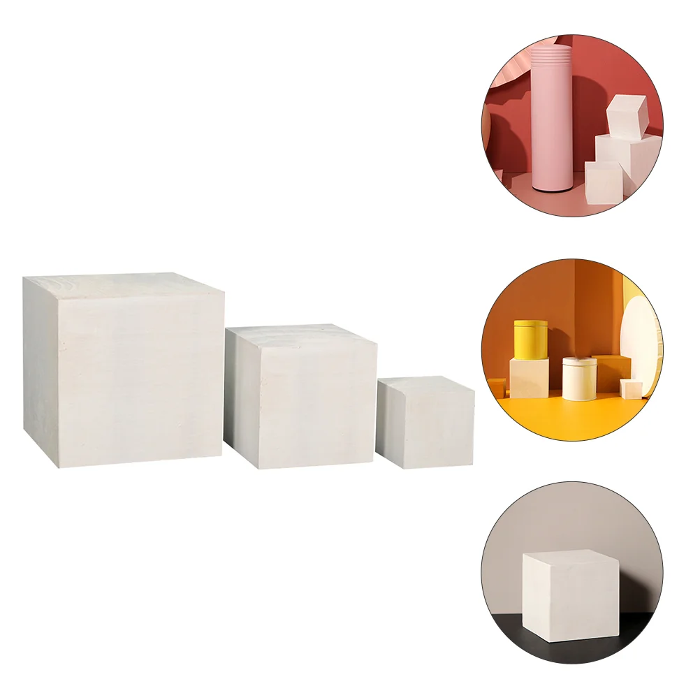 

Wooden Cubes Showcase Unfinished Jewelry Stand Display Blocks Hardwood Props Photo Figurine Riser Wood Geometry Organizer Block