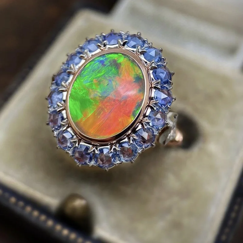 

Vintage Temperament Inlaid Colorful Round Rings for Women Personality Silver Color Rings Charm Jewelry