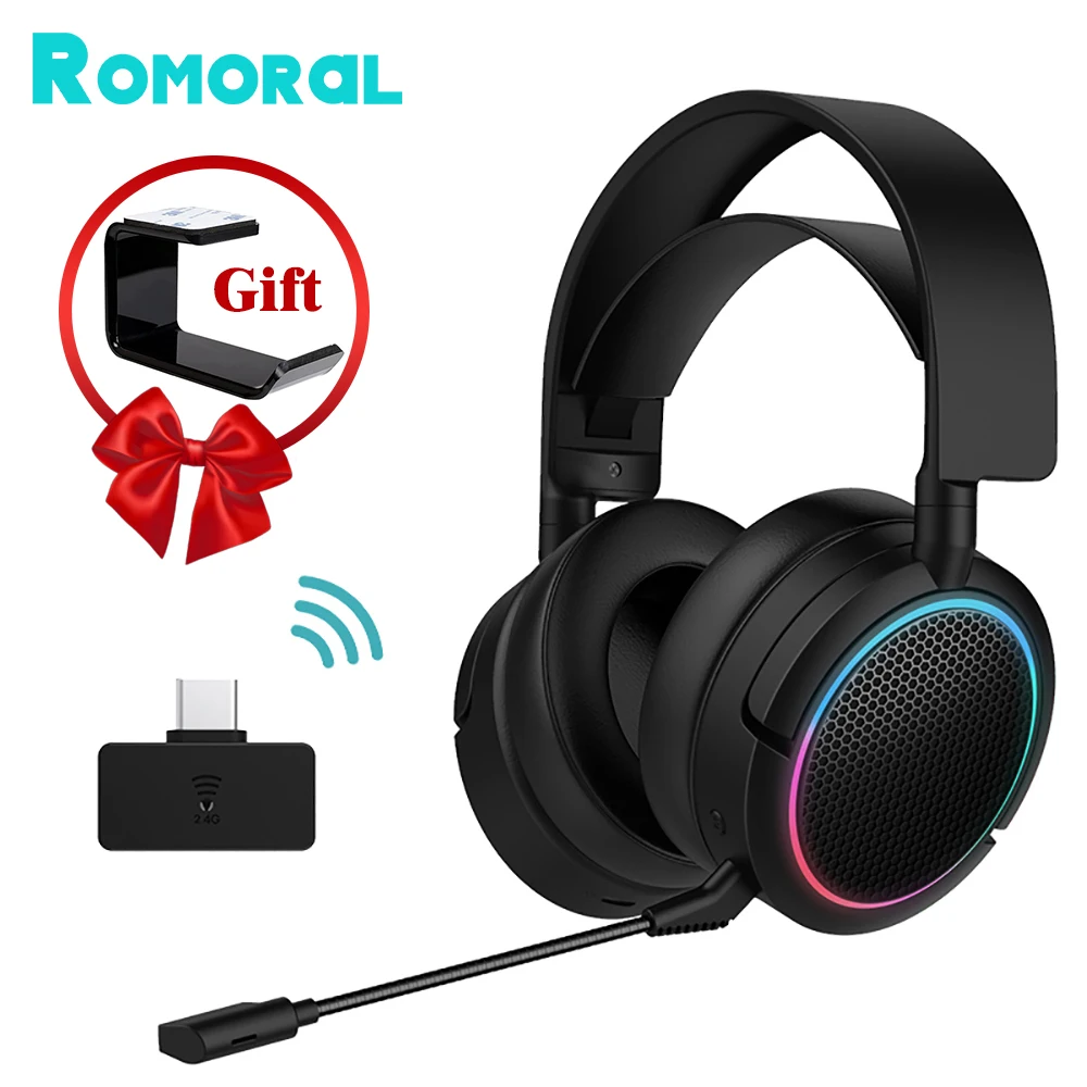 Romoral-auriculares inalámbricos para videojuegos, audífonos con Bluetooth 2,4 envolvente, con micrófono y Cable, 7,1 GHz, para PS5, PS4, XBOX