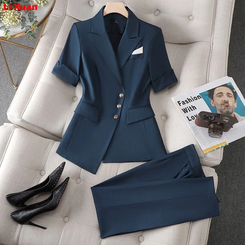 New Elegant Women Formal Suits For 2023 Summer High Quality Fashion Slim Casual Blazer And Pants Office Ladies Work Wear