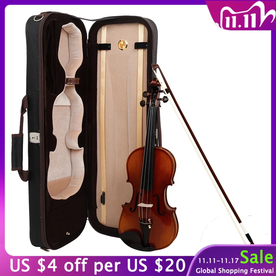 

4/4 Violin Square Box High Quality Oxford Brown Violino Case Storage Box Built-in Hygrometer Violin Parts Accessories